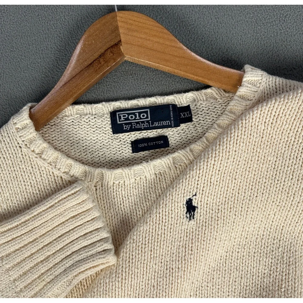 Polo Ralph Lauren Sweater 2XL Ivory Beige Pony Rib Knit Heavyweight Old Money